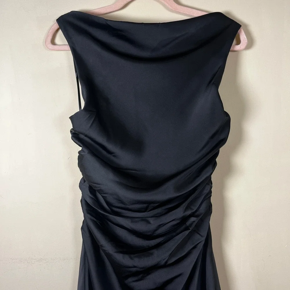 Lulus Black Elegant Cowl Neck Maxi Dress Gown M Cut Out Back Formal Prom Glam - Picture 4 of 11